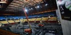 2018 Arena Construction: Cranes inside the arena (Photo: M&M Production) 2018 Arena Construction: Cranes inside the arena