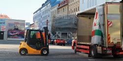 The building materials are being unloaded The building materials are being unloaded