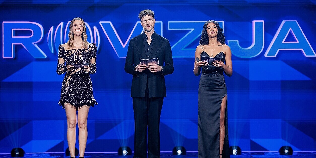 Lithuania Eurovizija 2025 hosts: Gabrielė Martirosian, Rimvydas Černiauskas, Nombeko Augustė