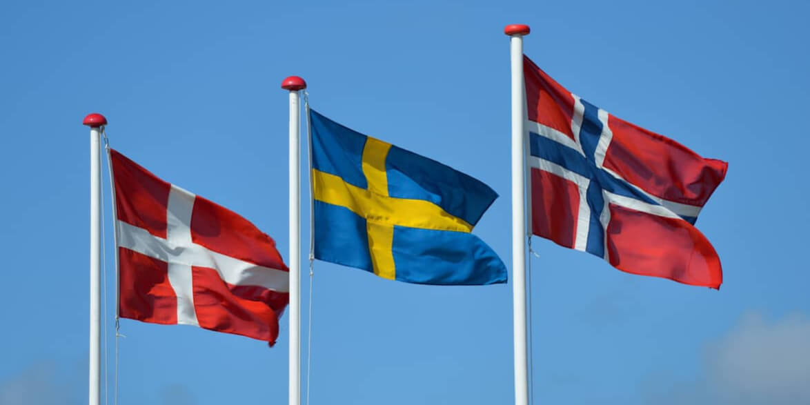 Scandinavian Flags: Denmark, Sweden, Norway